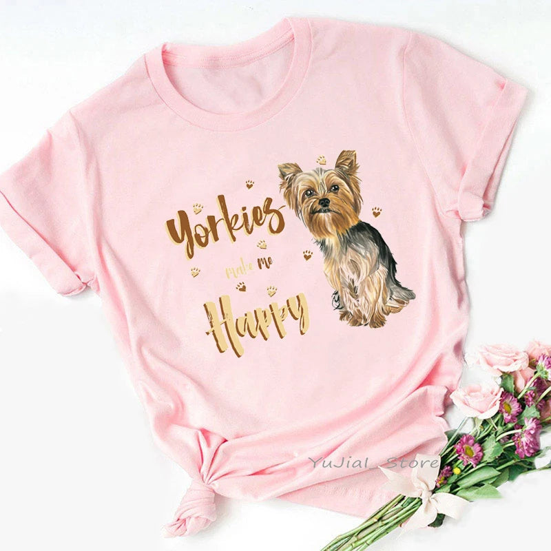 I Love My Yorkies Animal Print Tshirt Women'S Clothing