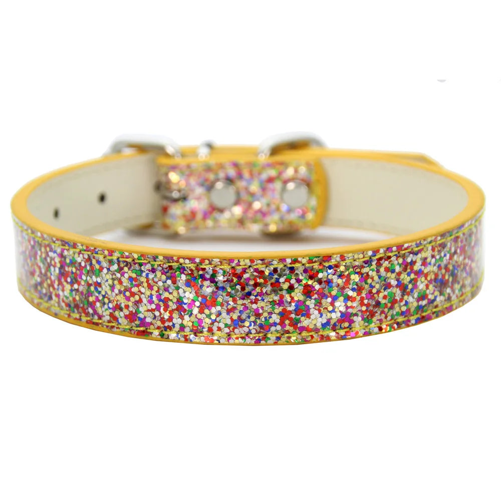 Adjustable Leather Shining Collar for Small Medium Dogs