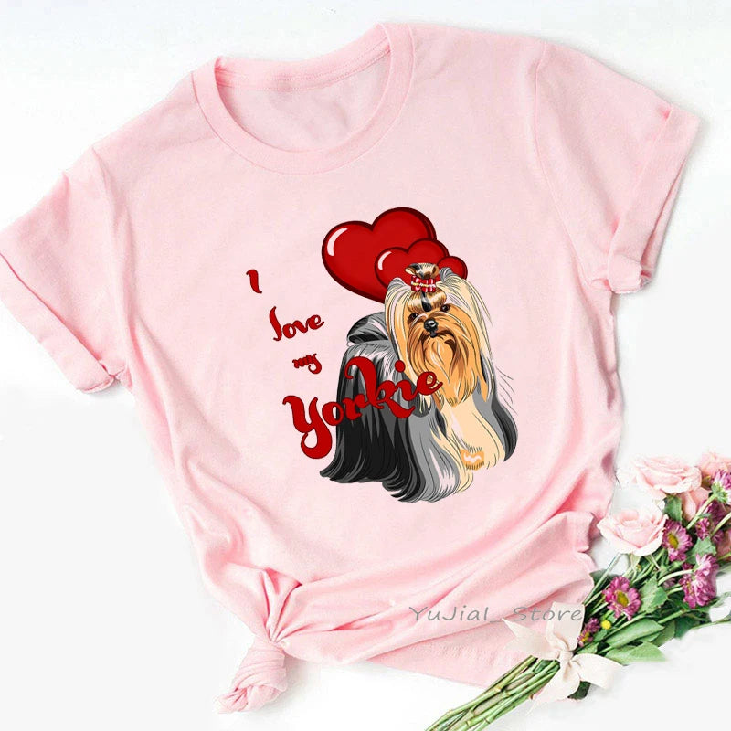 I Love My Yorkies Animal Print Tshirt Women'S Clothing