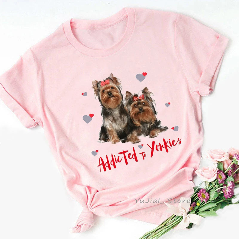 I Love My Yorkies Animal Print Tshirt Women'S Clothing