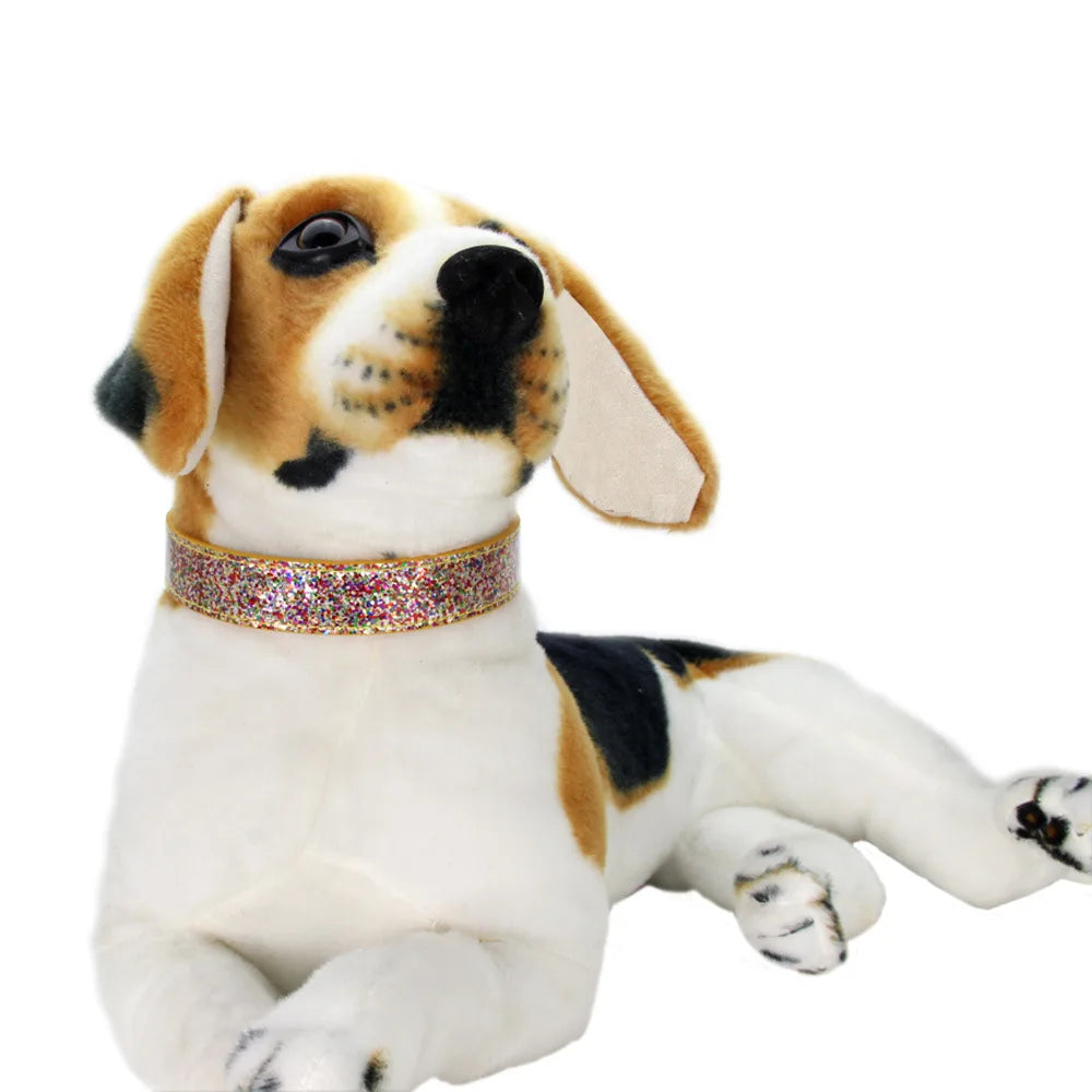 Adjustable Leather Shining Collar for Small Medium Dogs
