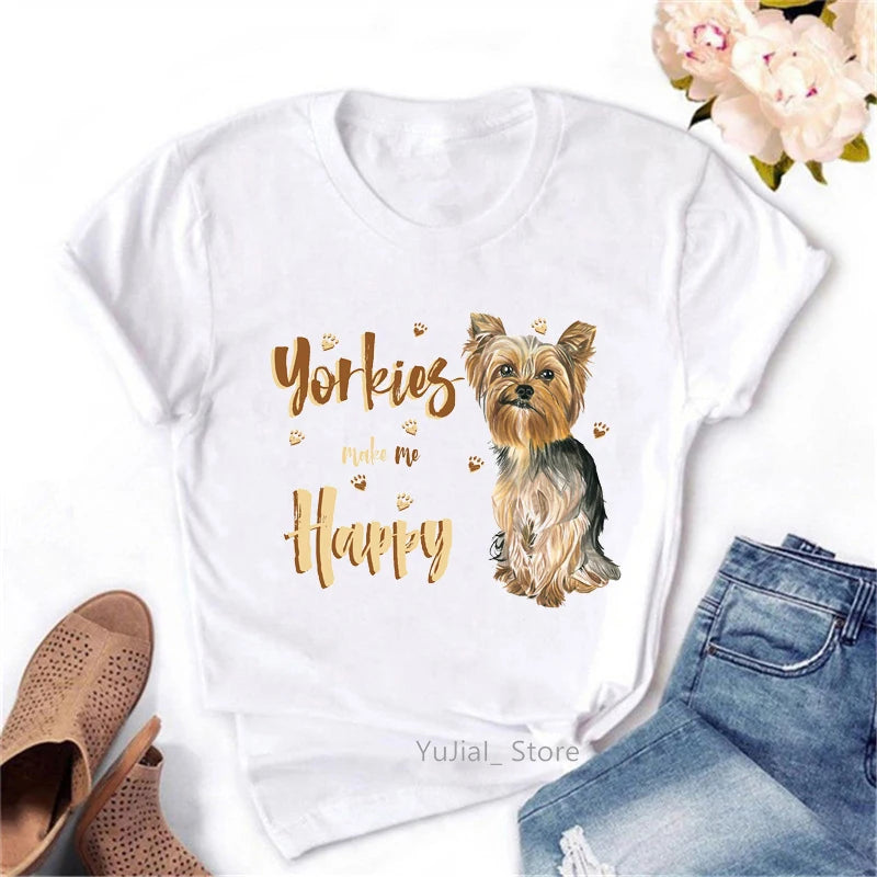 I Love My Yorkies Animal Print Tshirt Women'S Clothing