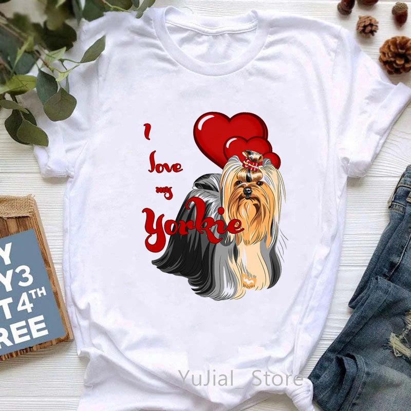 I Love My Yorkies Animal Print Tshirt Women'S Clothing