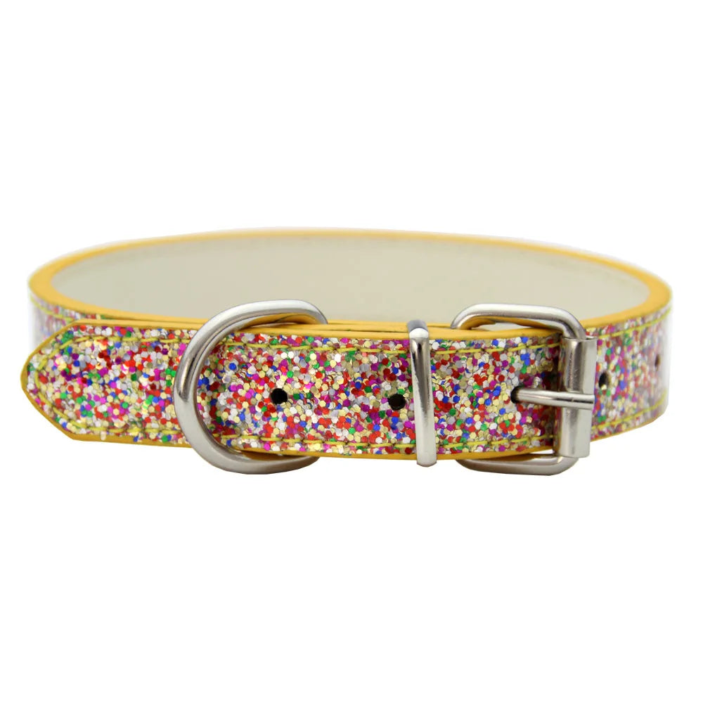 Adjustable Leather Shining Collar for Small Medium Dogs