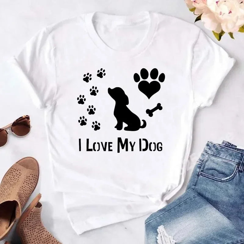Y2k Dogs Paws Mom Print T-Shirt