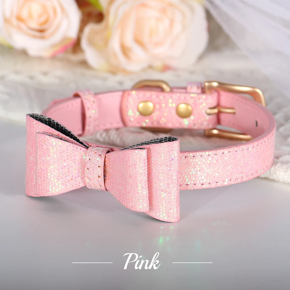 Adjustable Leather Bow Knot Dog Collar