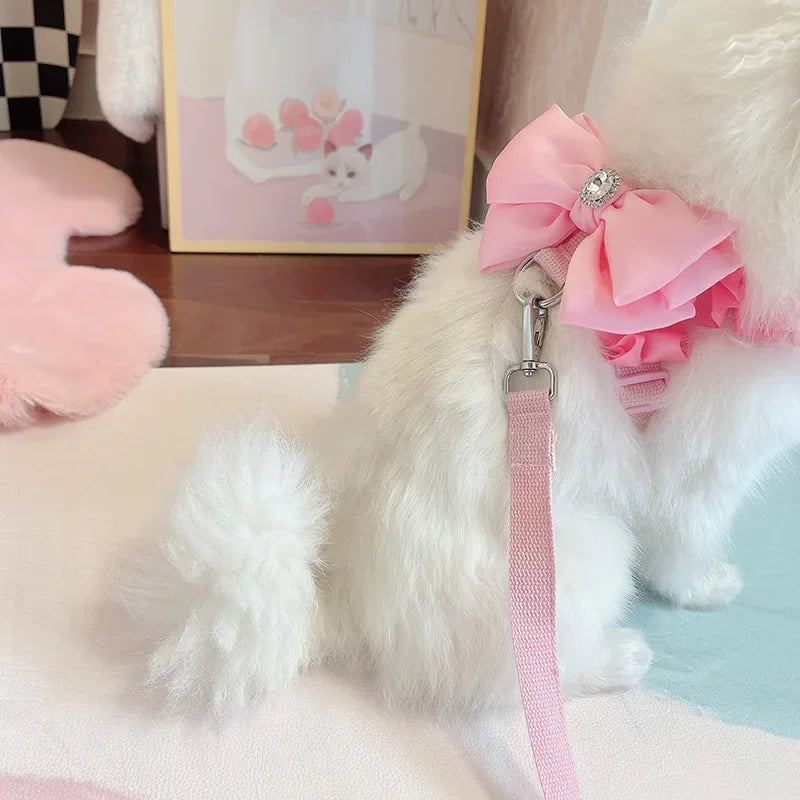 Yorkshire Pink Bow Harness Rope Set