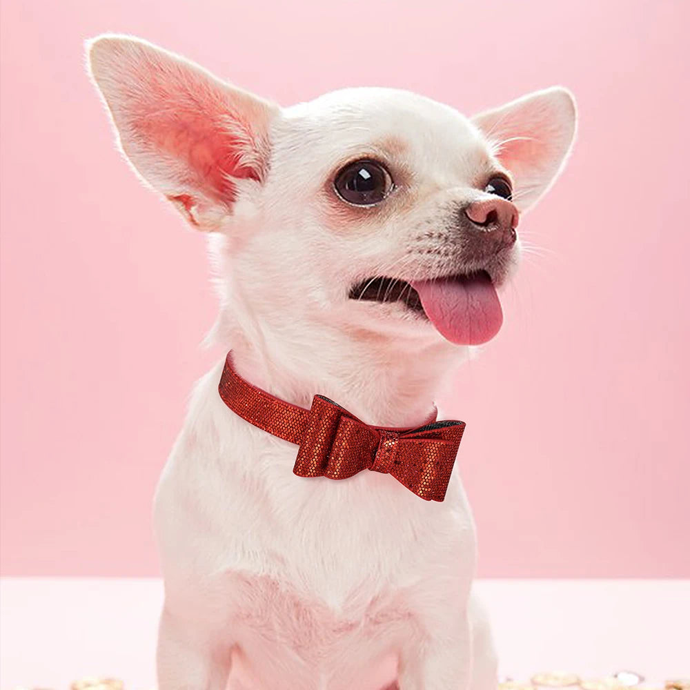 Adjustable Leather Bow Knot Dog Collar