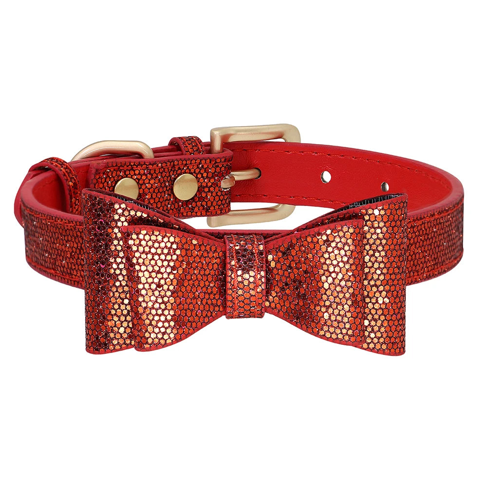 Adjustable Leather Bow Knot Dog Collar