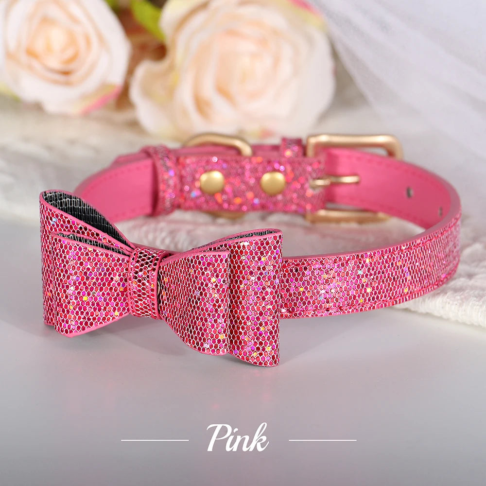 Adjustable Leather Bow Knot Dog Collar