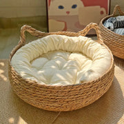 Rattan Weaving Pet Bed With Cushion