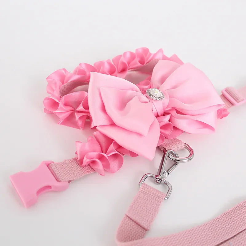 Yorkshire Pink Bow Harness Rope Set