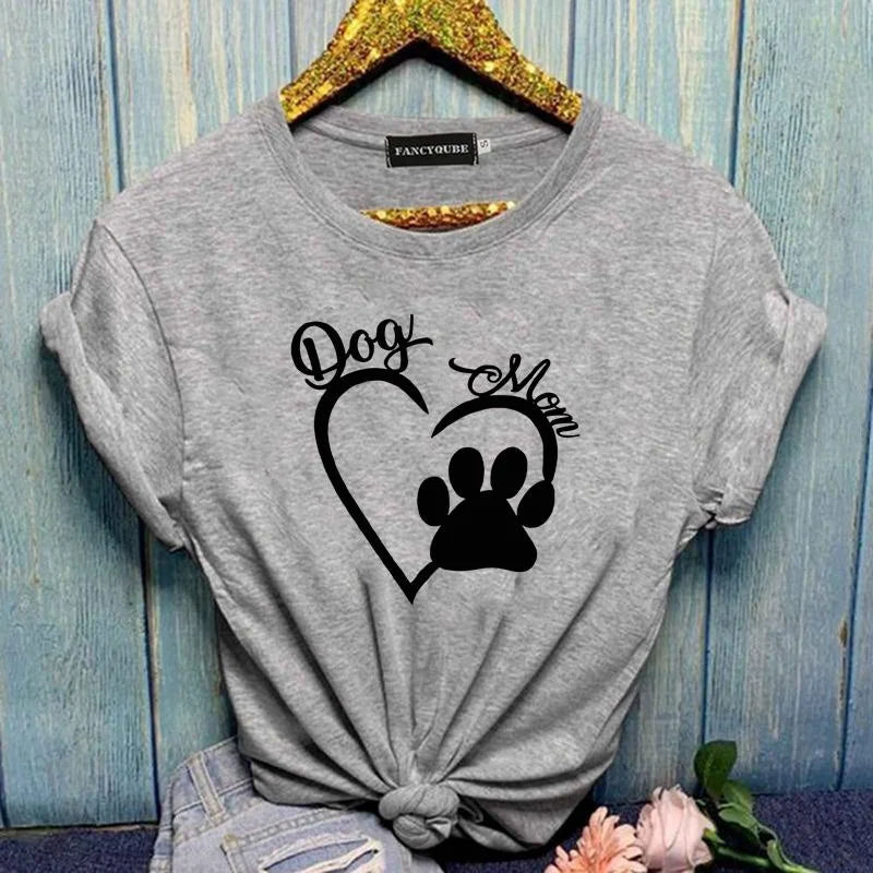 Heart Pattern Dog Paw Printed T-Shirt
