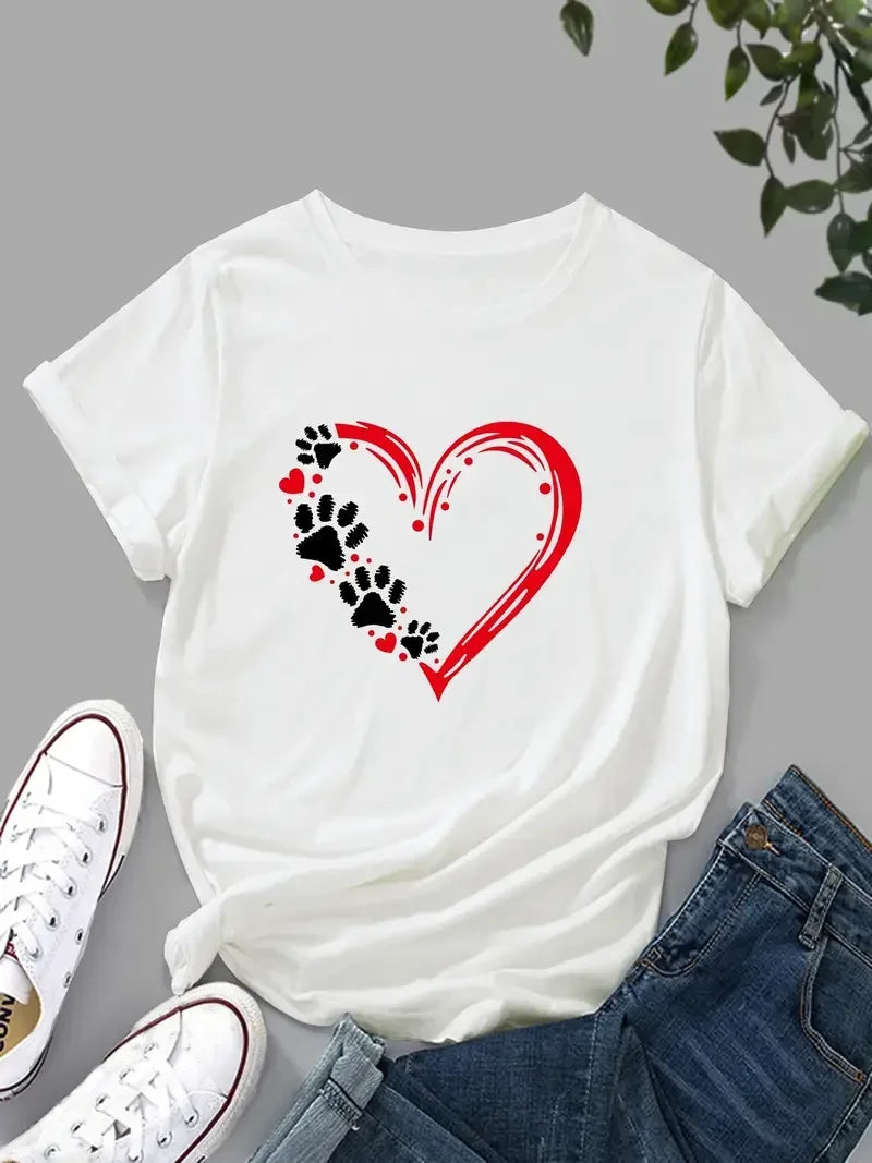Women Dog Paw Print T-Shirt