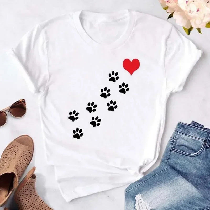 Y2k Dogs Paws Mom Print T-Shirt
