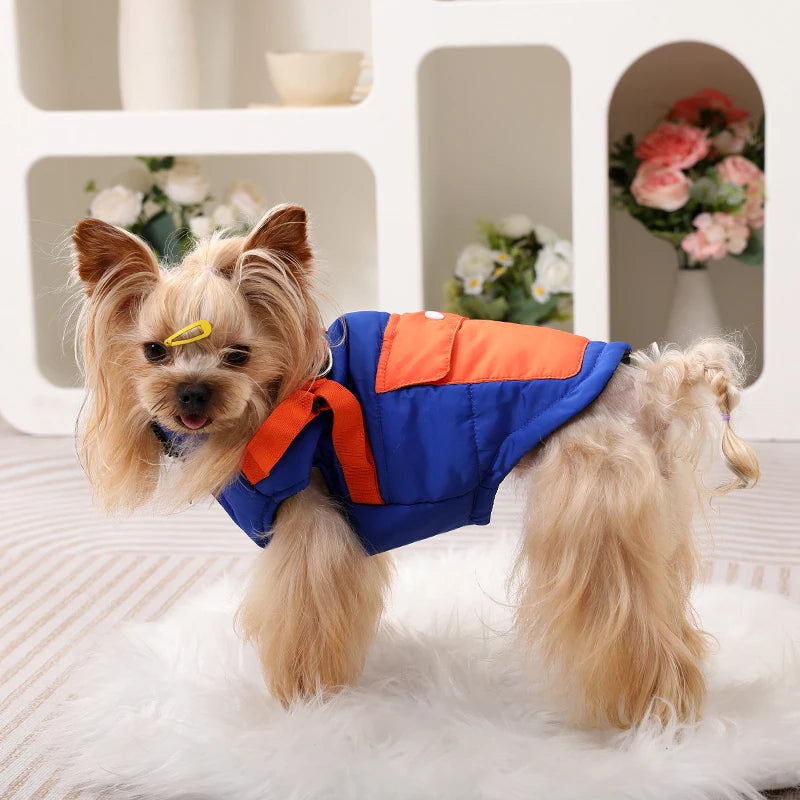 Dog Clothes Vest Jacket With Harness Pocket Zipper Windproof