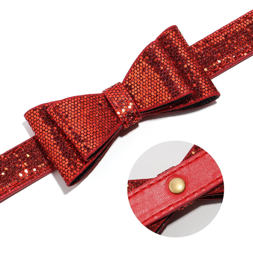 Adjustable Leather Bow Knot Dog Collar