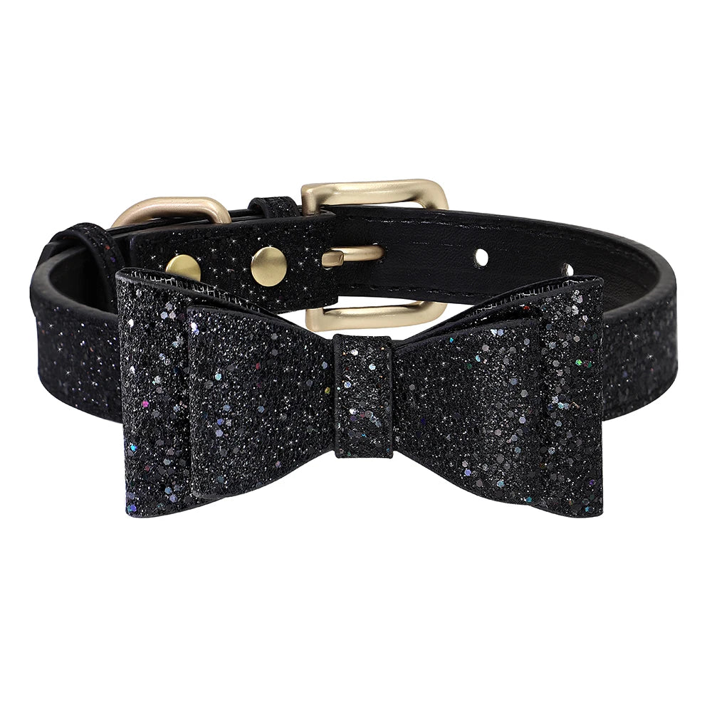 Adjustable Leather Bow Knot Dog Collar
