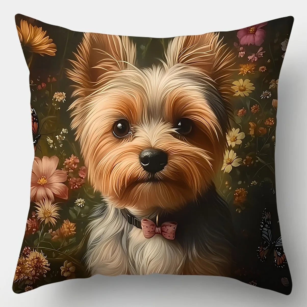 Yorkshire Terrier in Floral Garden Pillowcases
