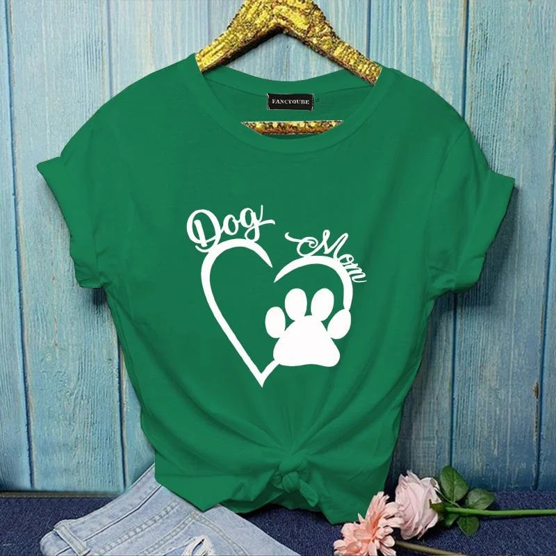 Heart Pattern Dog Paw Printed T-Shirt