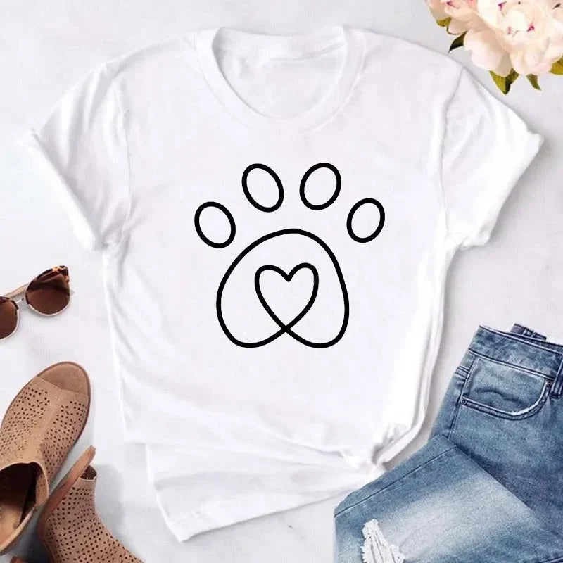 Y2k Dogs Paws Mom Print T-Shirt
