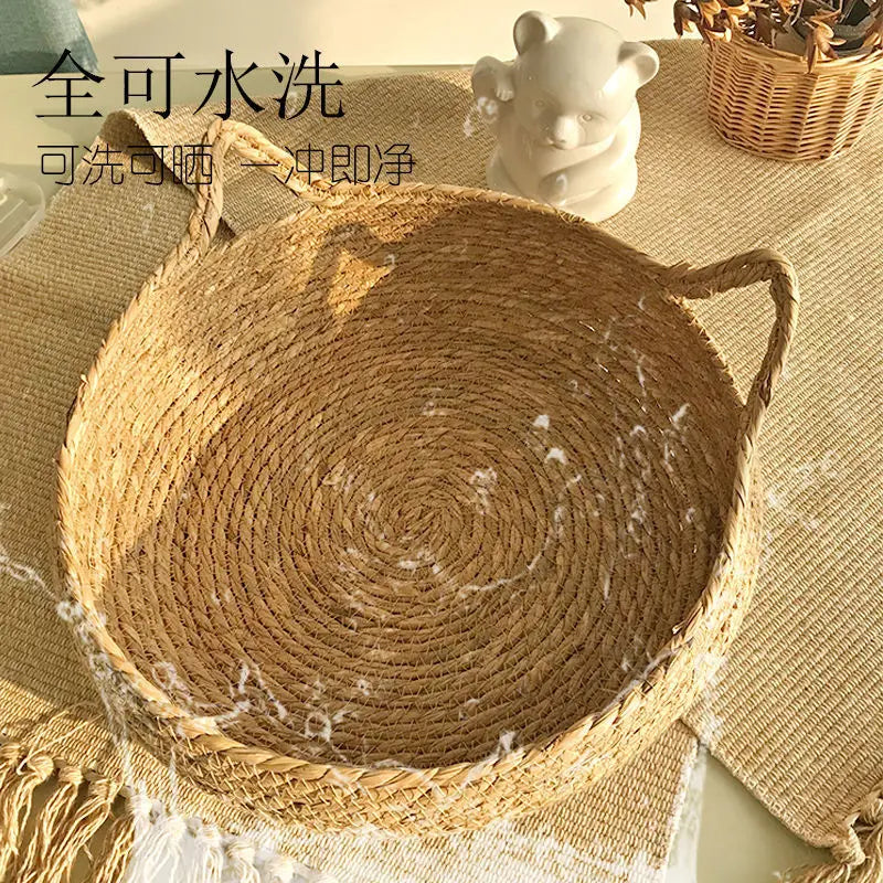 Rattan Weaving Pet Bed With Cushion
