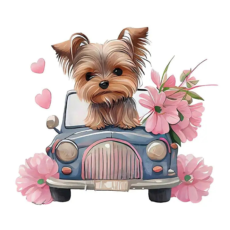 Yorkie Dog in Pink Car Wall Sticker