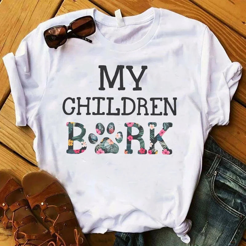 Female Dog Paw Printed Cute Fashion Top Tshirt