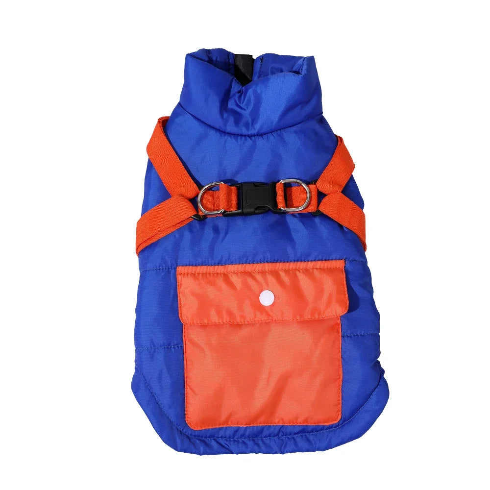 Dog Clothes Vest Jacket With Harness Pocket Zipper Windproof