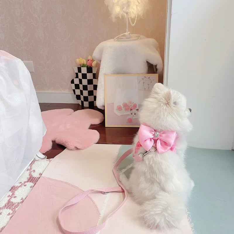 Yorkshire Pink Bow Harness Rope Set
