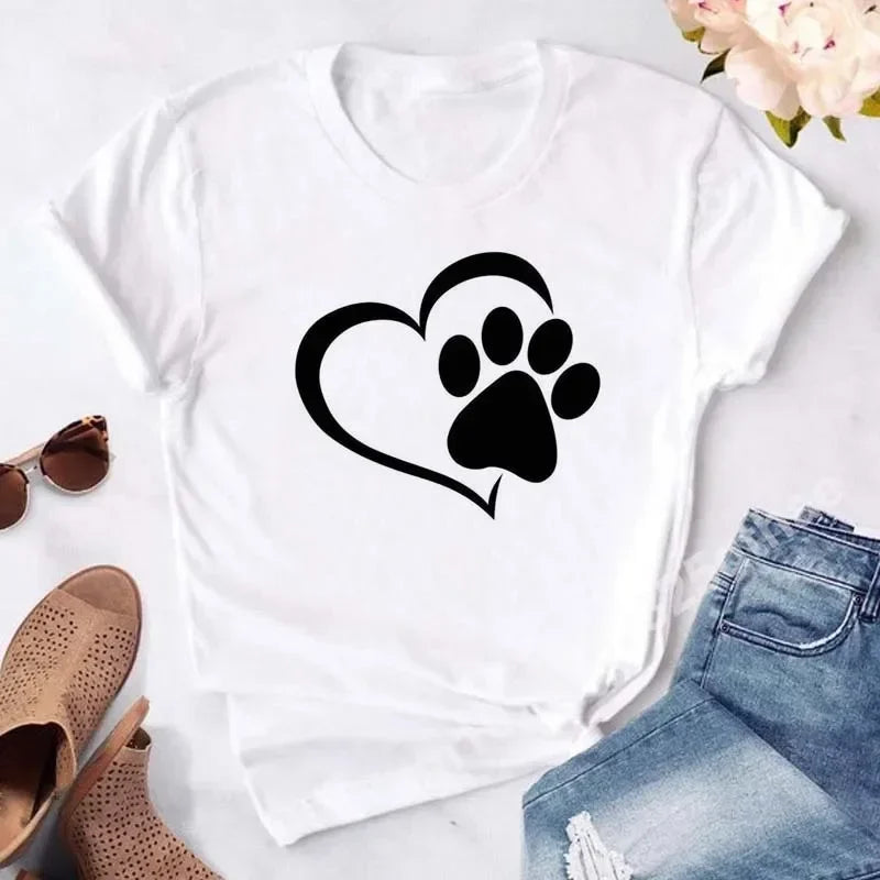 Y2k Dogs Paws Mom Print T-Shirt