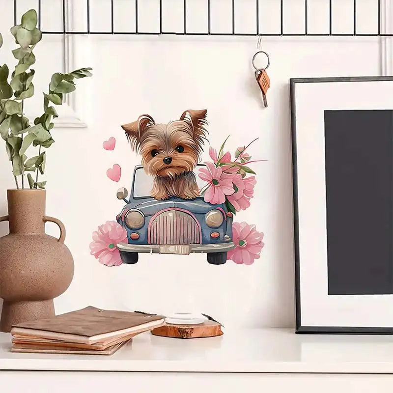 Yorkie Dog in Pink Car Wall Sticker
