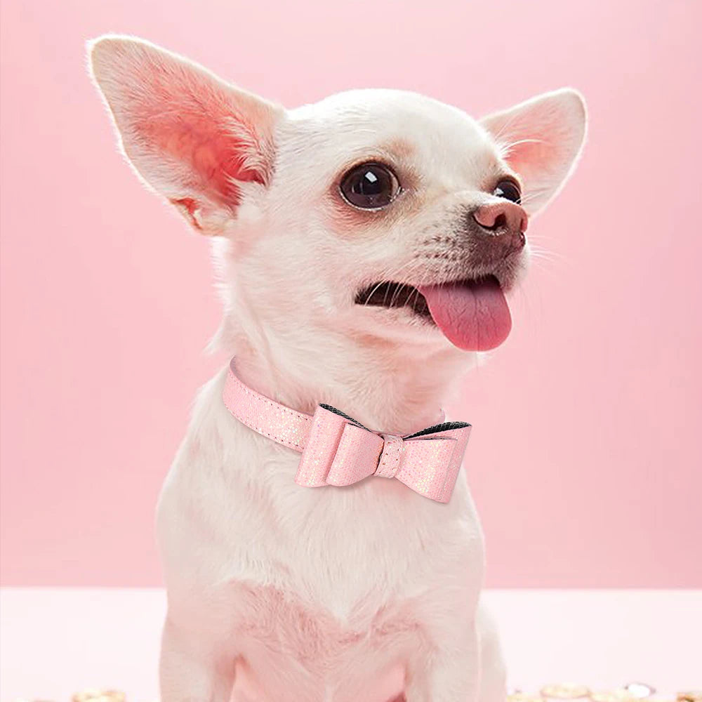 Adjustable Leather Bow Knot Dog Collar