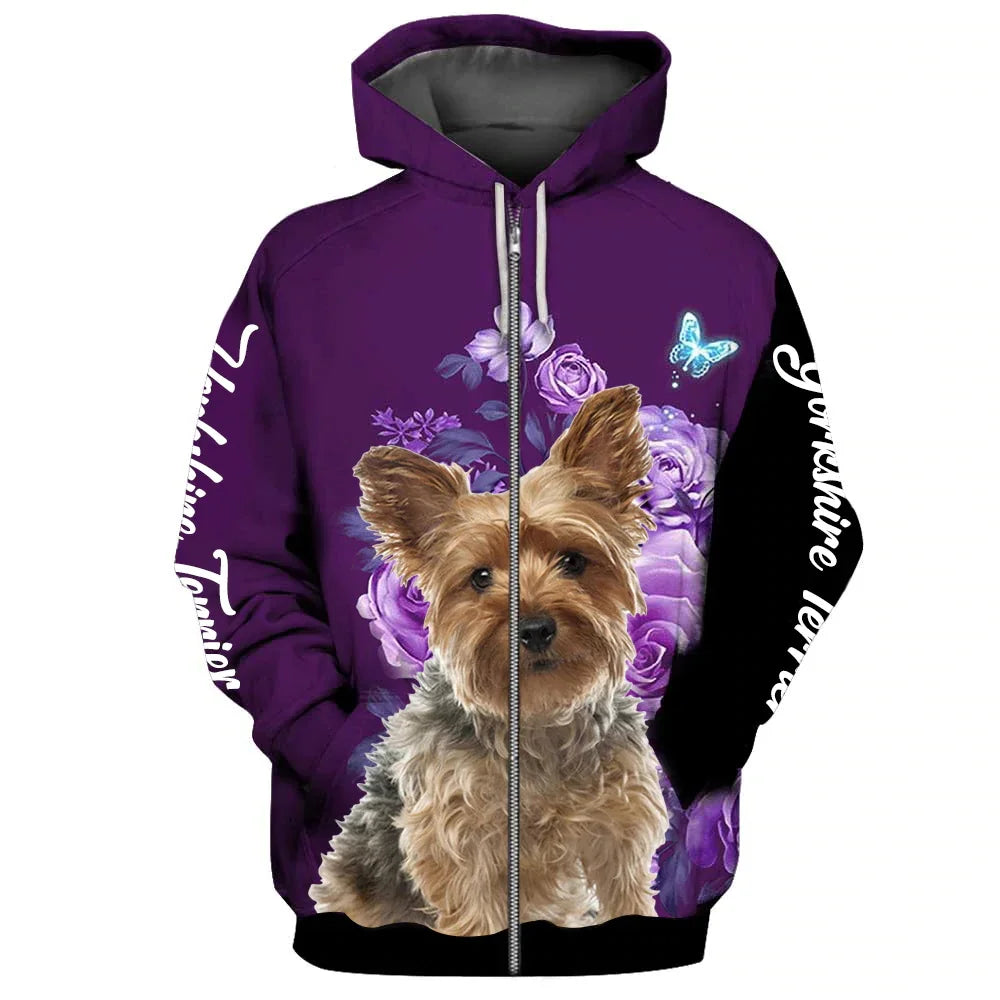 Fashion Animals Zip Hoodies Yorkshire Terrier