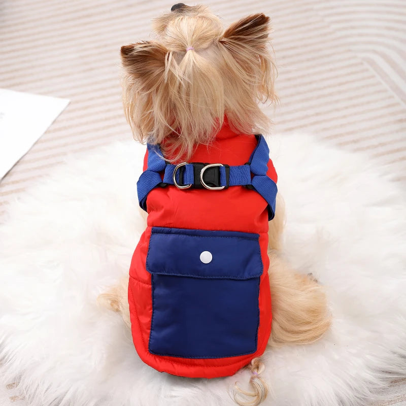 Dog Clothes Vest Jacket With Harness Pocket Zipper Windproof