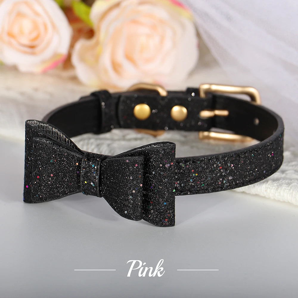 Adjustable Leather Bow Knot Dog Collar