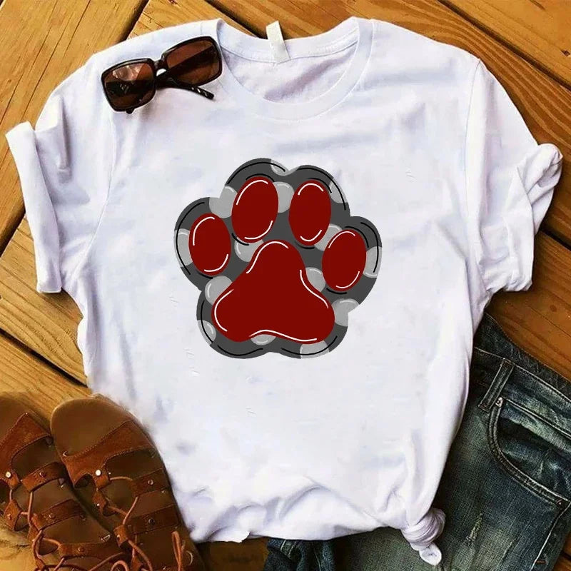 Female Dog Paw Printed Cute Fashion Top Tshirt