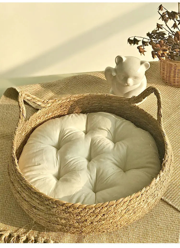 Rattan Weaving Pet Bed With Cushion