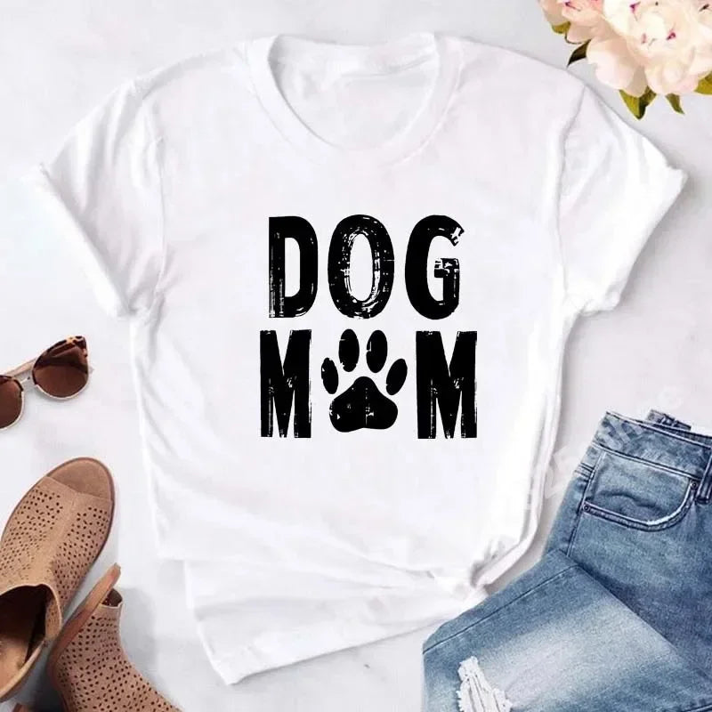 Y2k Dogs Paws Mom Print T-Shirt