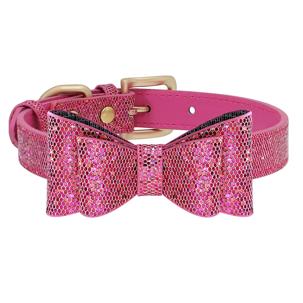 Adjustable Leather Bow Knot Dog Collar