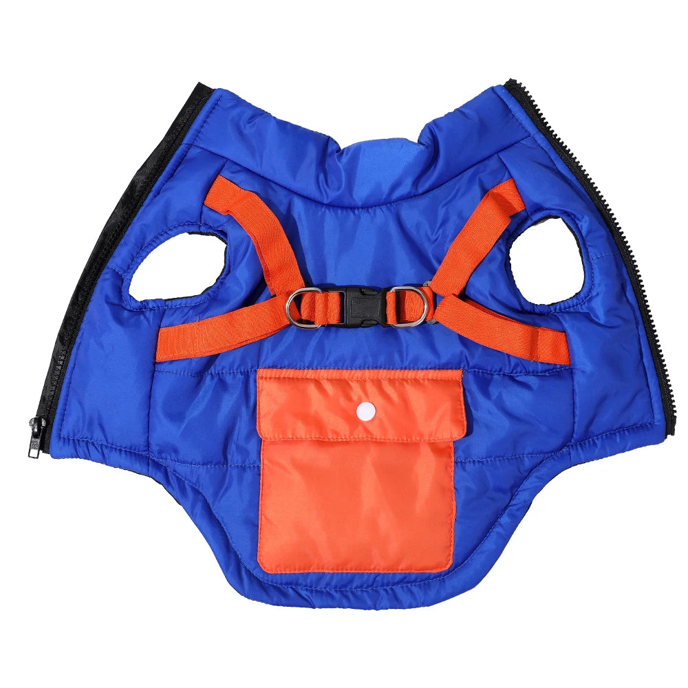 Dog Clothes Vest Jacket With Harness Pocket Zipper Windproof