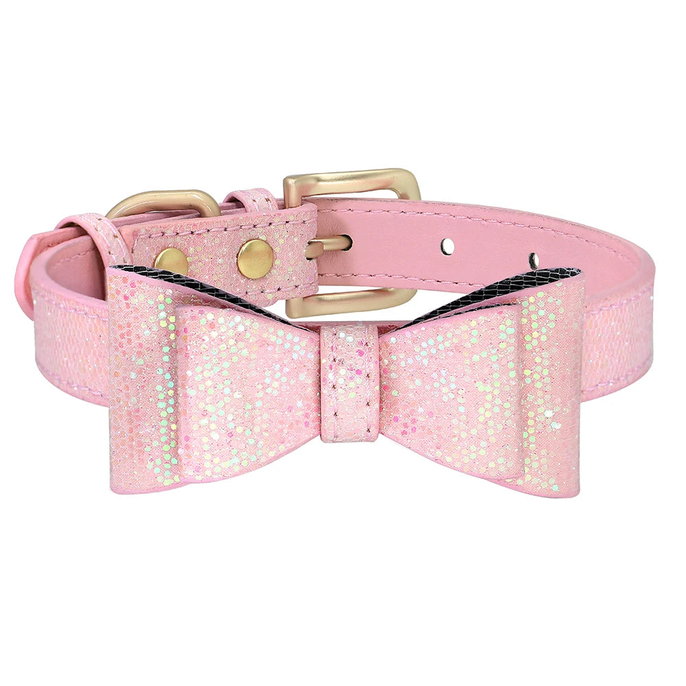 Adjustable Leather Bow Knot Dog Collar