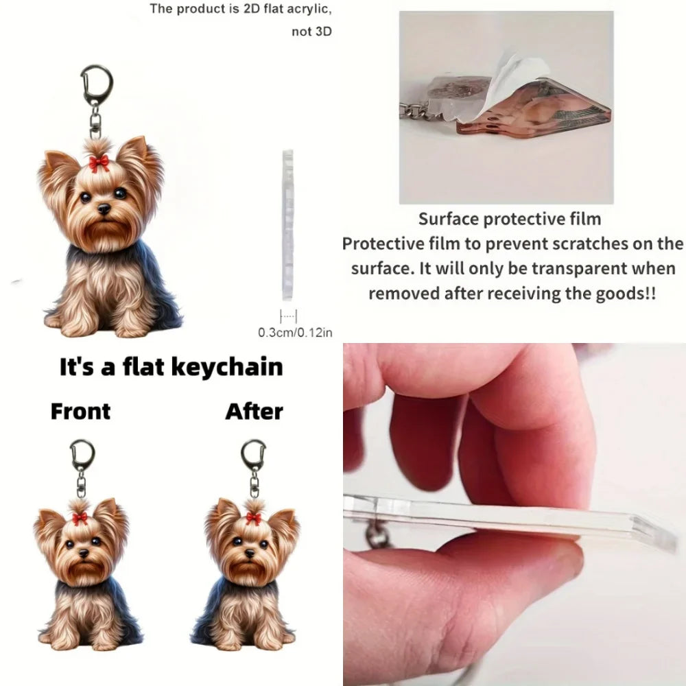 Cute Yorkshire Terrier with Bow Tie Pendant Keychain