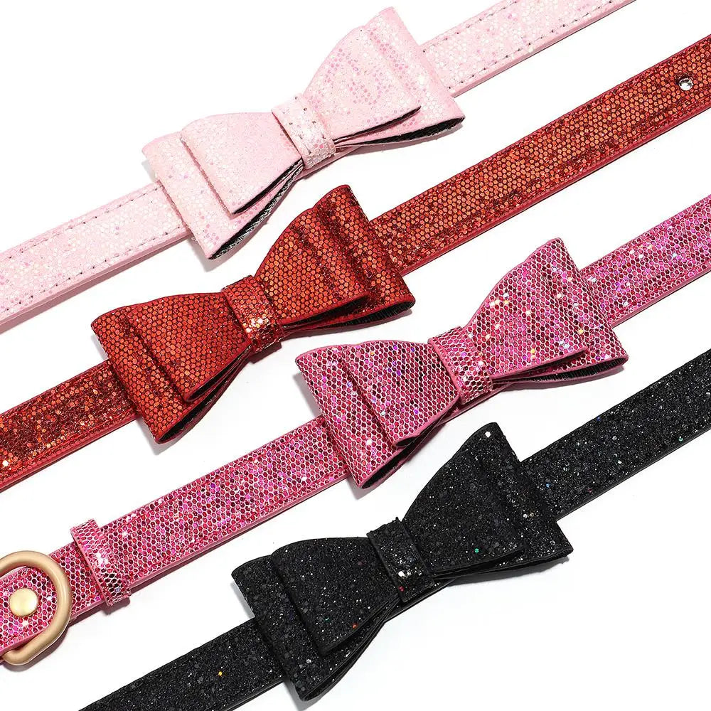 Adjustable Leather Bow Knot Dog Collar