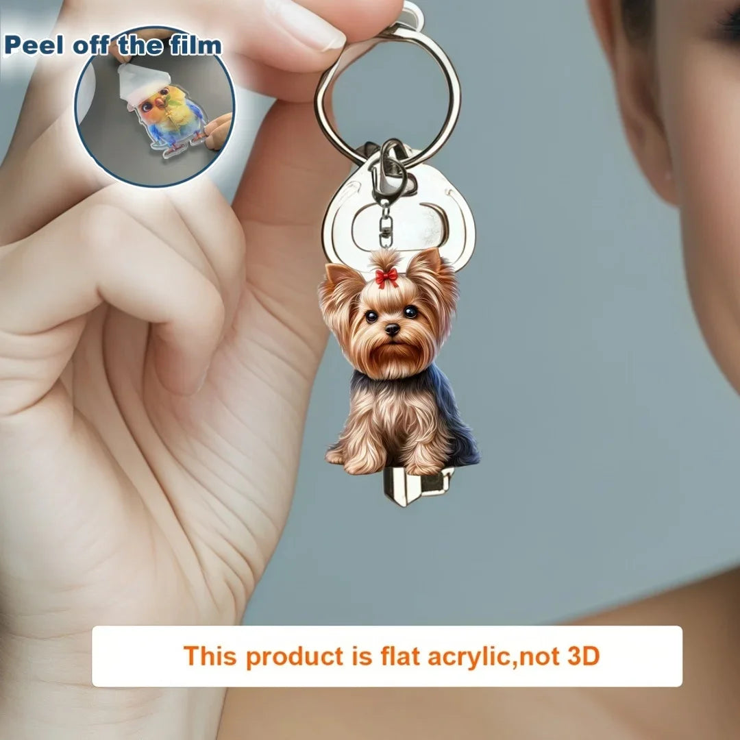 Cute Yorkshire Terrier with Bow Tie Pendant Keychain