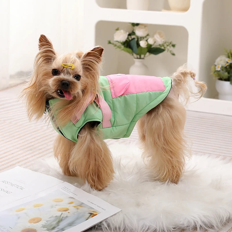 Dog Clothes Vest Jacket With Harness Pocket Zipper Windproof