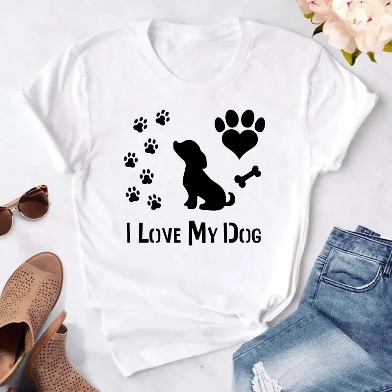 Y2k Dogs Paws Mom Print T-Shirt