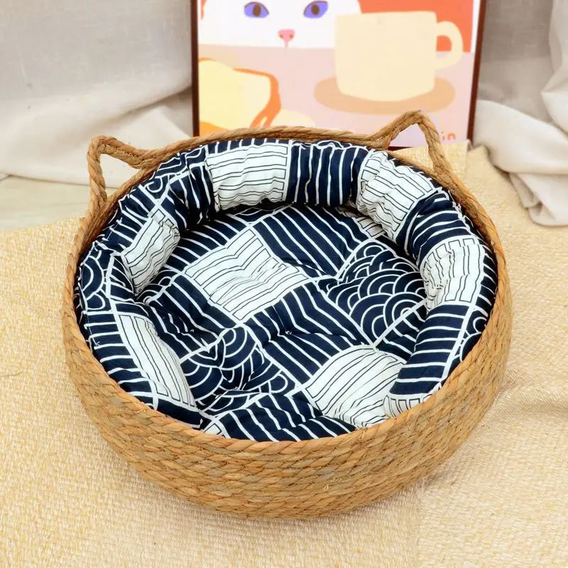Rattan Weaving Pet Bed With Cushion