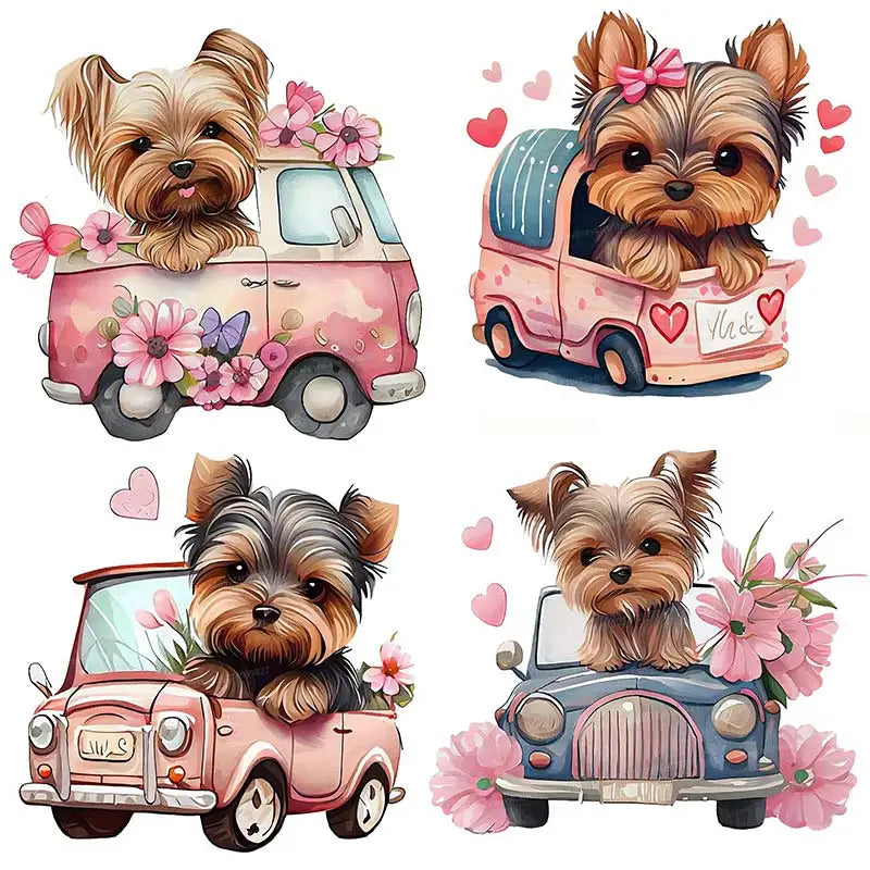 Yorkie Dog in Pink Car Wall Sticker
