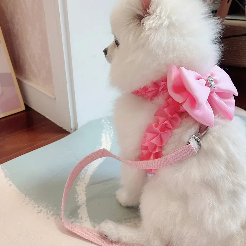 Yorkshire Pink Bow Harness Rope Set